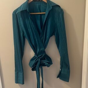 The Limited Deep Teal Wrap Blouse